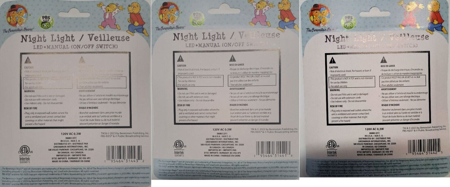 The Berenstain Bear - Night Light (Set of 3 Pack)