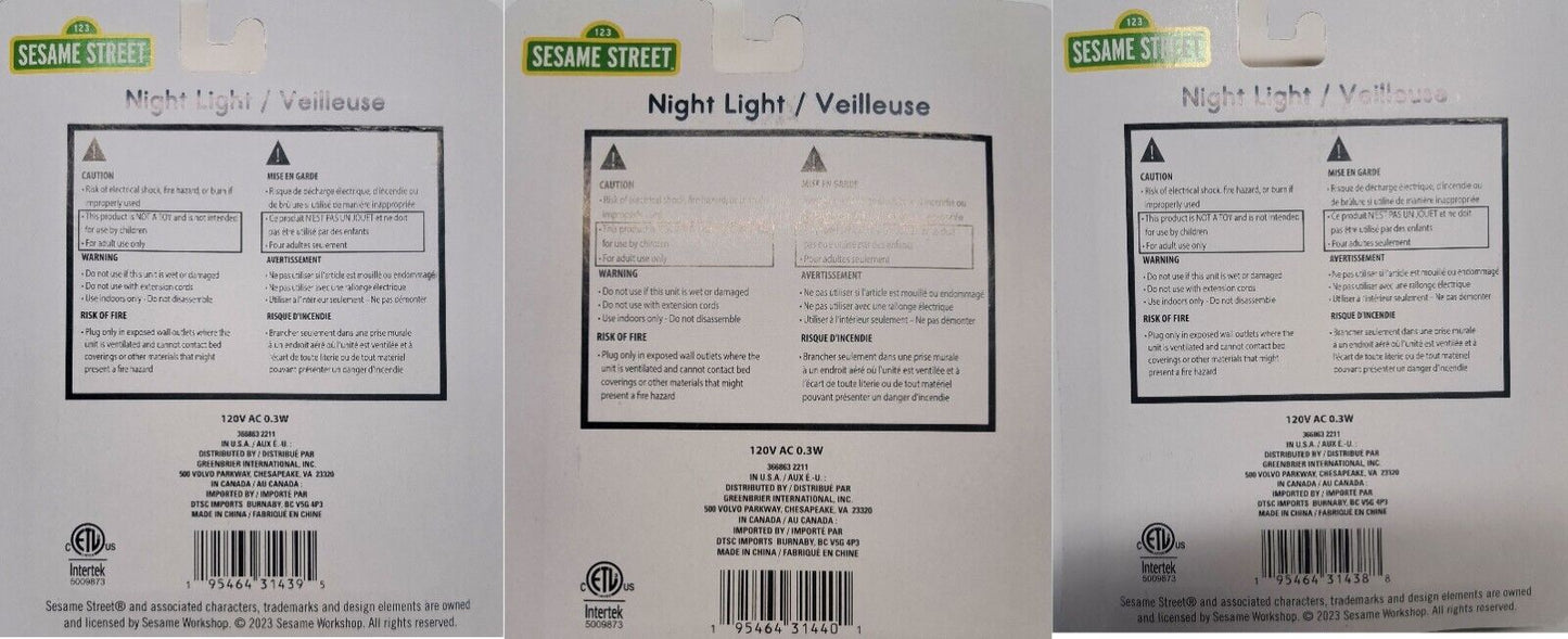 Sesame Street - Night Light 2+ years (Set of 3 Pack)