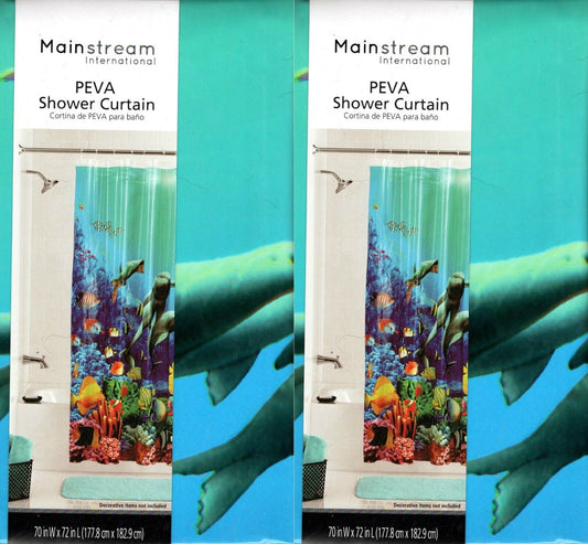 Mainstream Dolphins & Sea Life Underwater PEVA Shower Curtain (Set of 2 Pack)