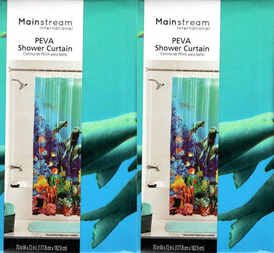 Mainstream Dolphins & Sea Life Underwater PEVA Shower Curtain (Set of 2 Pack)