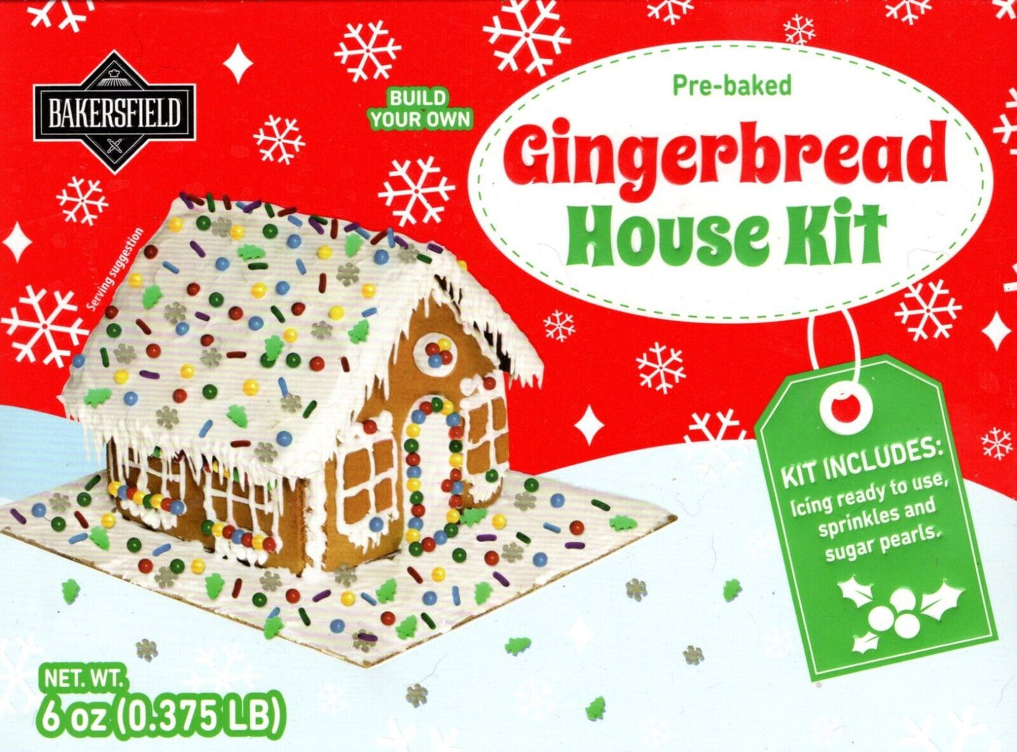 Bakersfield Pre-Baked Gingerbread House Kit 6 Oz (0.375 LB) Christmas Set of 2