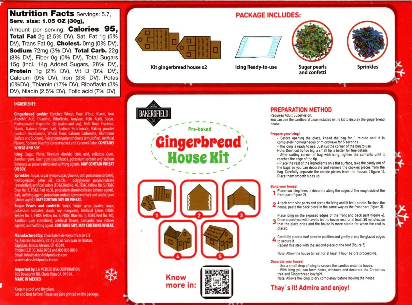 Bakersfield Pre-Baked Gingerbread House Kit 6 Oz (0.375 LB) Christmas Set of 2
