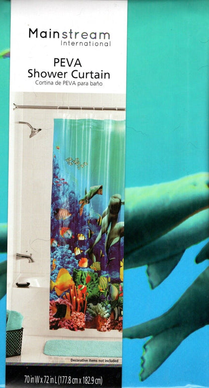 Mainstream Dolphins & Sea Life Underwater PEVA Shower Curtain 70 in. x 72 in New