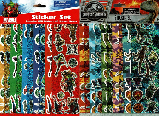 Jurassic and Marvel - Stickers Set - Includes - 100 Stickers(Set of 2)