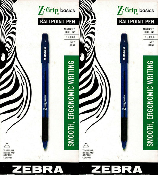 Zebra Z-Grip Basics Ballpoint Pen 1.0mm Medium Pt. Advanced Blue Ink. (Set of 2)