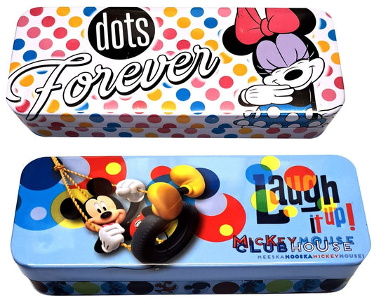 Disney Mickey & Minnie - Tin Pencil Case Storage School Supply Set