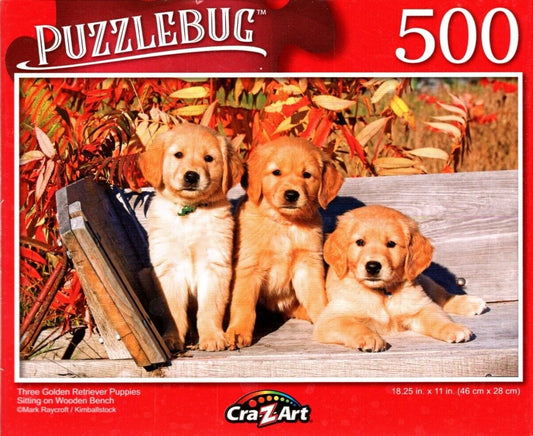 Three Golden Retriever Puppies Sitting - 500 Pieces Jigsaw Puzzle
