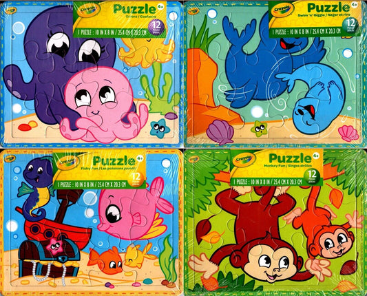 Crayola - Fish Fun, Monkey Fun, Colors and Swim`n Giggle - 12 Jigsaw Puzzle