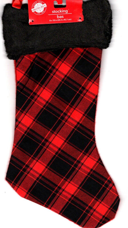 Christmas Holiday 18 Inch Classic Red and Black Plush Felt/Velvet Stockings Set of 2