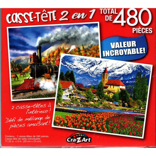 Full Steam Ahead / Brienz Townand Flowers - Total 480 Piece 2 in 1 Puzzles