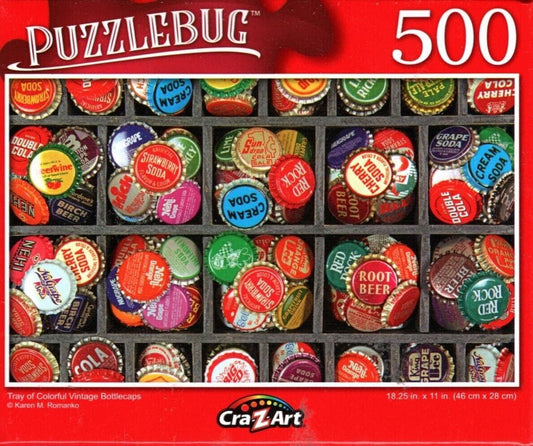 Tray of Colorful Vintage Bottle caps - 500 Pieces Jigsaw Puzzle