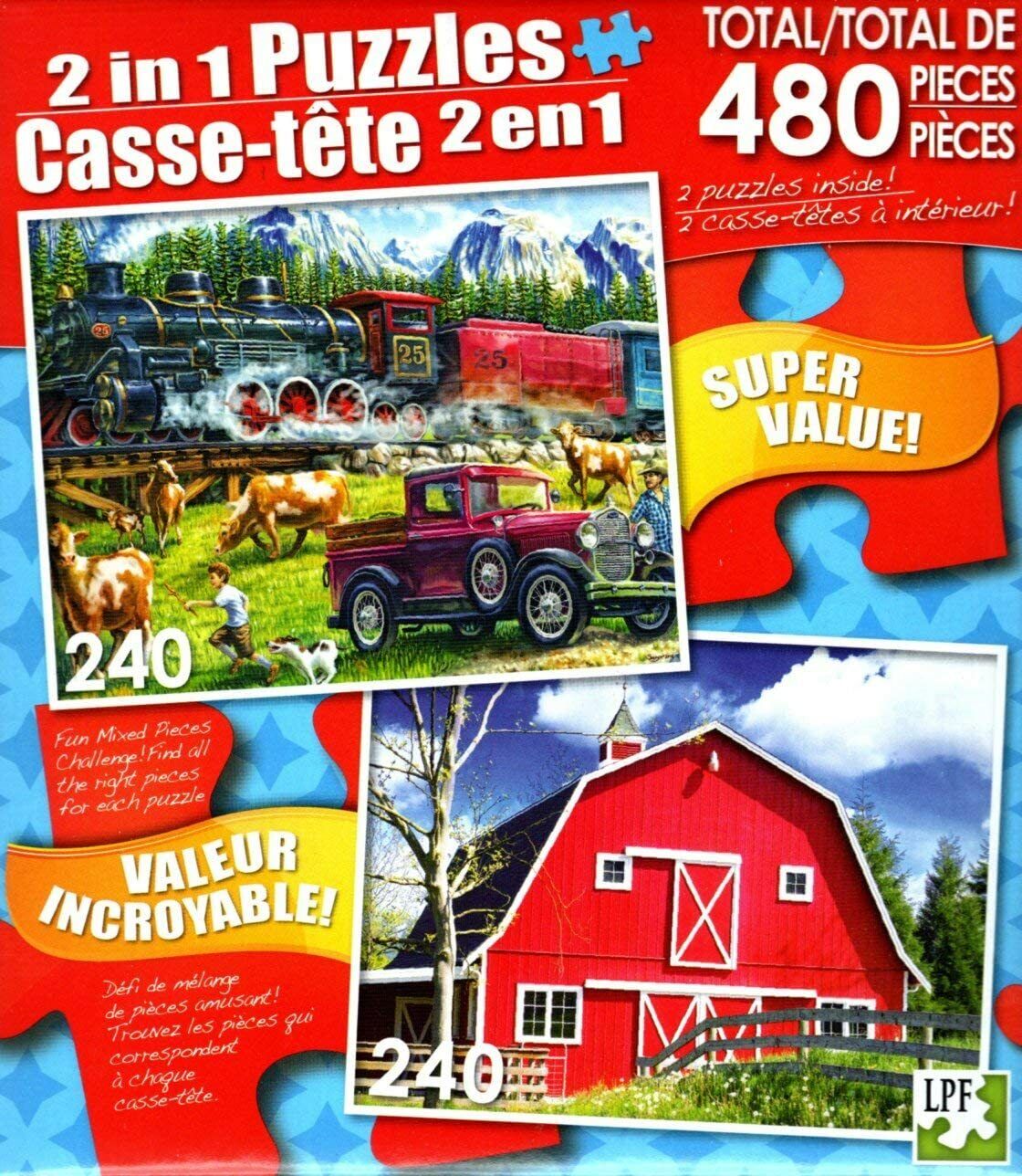 Great Western Train - Big Red Country Barn - Total 480 Piece 2 in 1 Puzzles