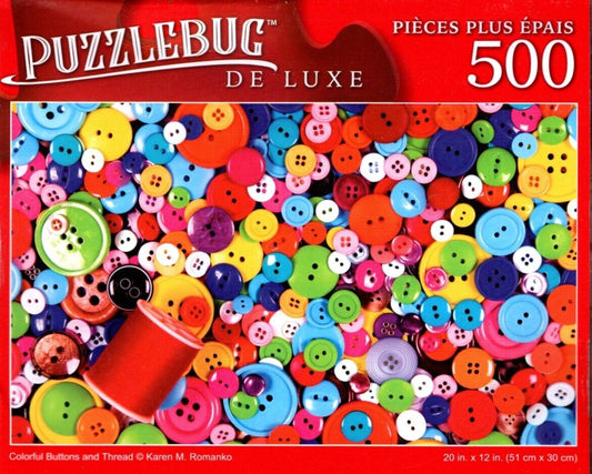 Colorful Buttons and Thread - 500 Pieces Deluxe Jigsaw Puzzle