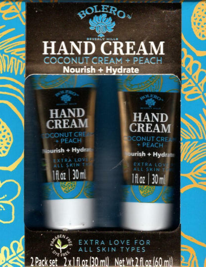 Coconut Cream + Peach Nourish + Hydrate Hand Cream 2 Pack Set Moisturize 2 x 1fl