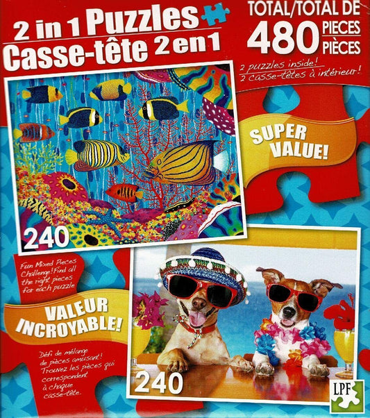 Angel Fish Family/Two Funny Dogs - Total 480 Jigsaw Puzzles