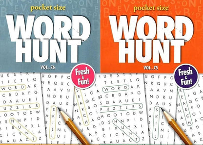 Large Print Word Hunt - All New Puzzles - (Pocket Size) - Vol.75-76 (Set of 2)