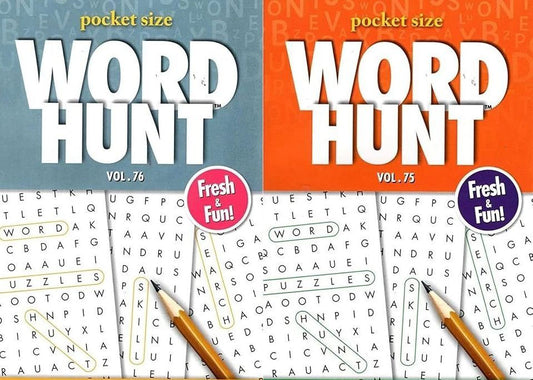 Large Print Word Hunt - All New Puzzles - (Pocket Size) - Vol.75-76 (Set of 2)
