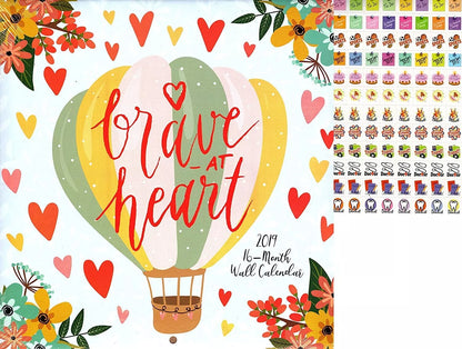 VISTA 2019 Brave at Heart - 16 Month Wall Calendar + 120 Reminder Stickers
