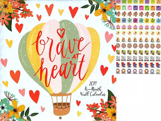 VISTA 2019 Brave at Heart - 16 Month Wall Calendar + 120 Reminder Stickers