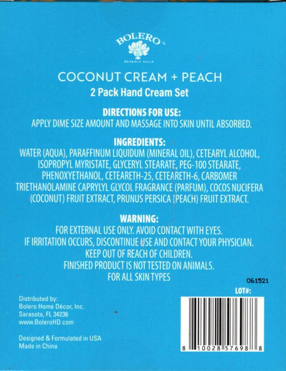Coconut Cream + Peach Nourish + Hydrate Hand Cream 2 Pack Set Moisturize 2 x 1fl