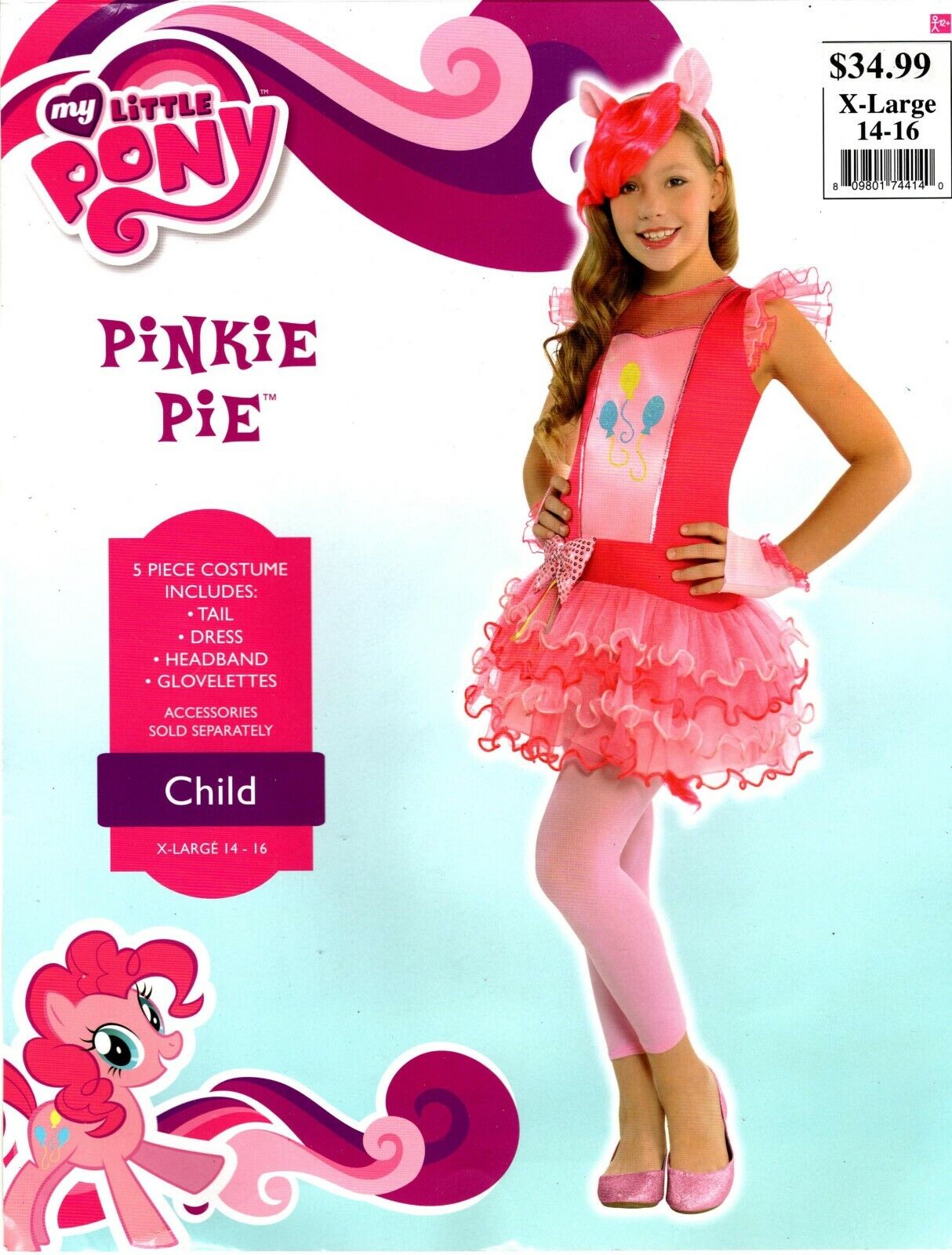 MY LITTLE PONY PINKIE PIE CHILD COSTUME GIRLS SIZE X-LARGE XL 14-16