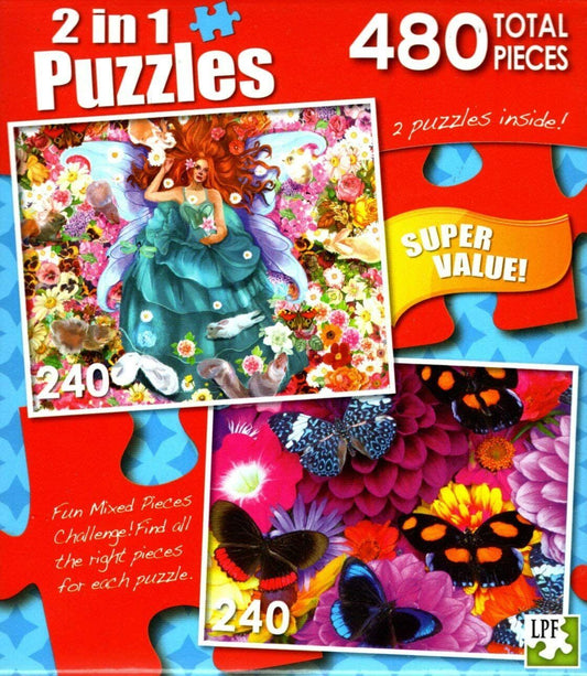 Summer Flower Fairy - Butterflies and Dahlias - Total 480 Piece 2 in 1 Puzzles