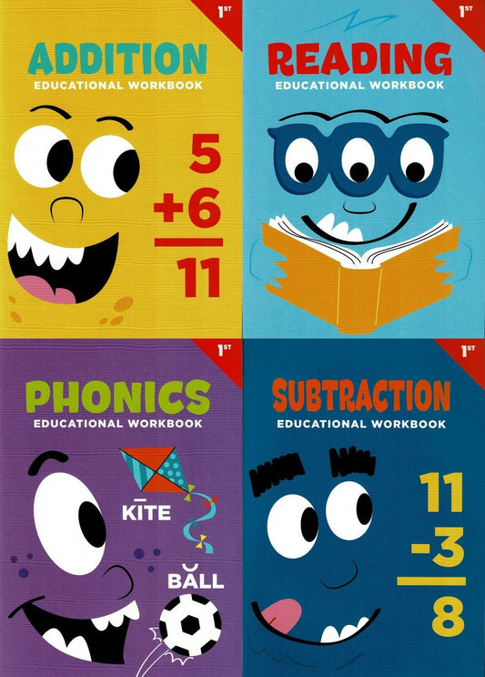First Grade Educational Workbooks - Reading, Phonics, Addition, & Subtraction v9