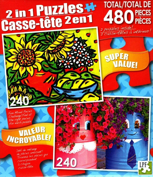 Summer Sunflowers - Funny Flower Pots - Total 480 Piece 2 in 1 Puzzles