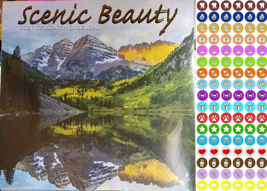 2021 16 Month Wall Calendar - Scenic Beauty - with 100 Reminder Stickers