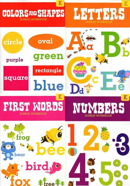 Kindergarten Educational Workbooks With Sticker Sheet - Set of 4 Books - v3