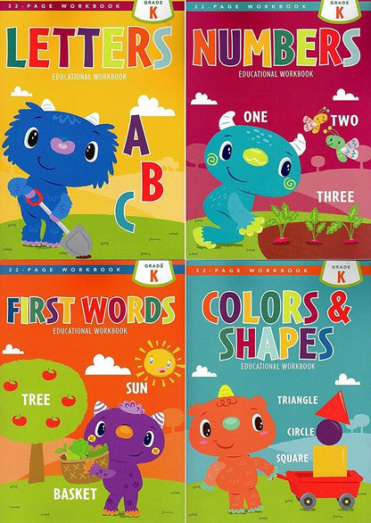 Kindergarten Educational Workbooks With Sticker Sheet - Set of 4 Books - v3
