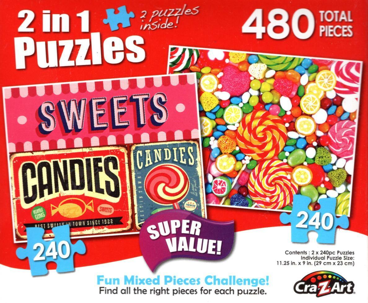 Vintage Candy Signs / Colorful Candies - Total 480 Piece 2 in 1 Jigsaw Puzzles