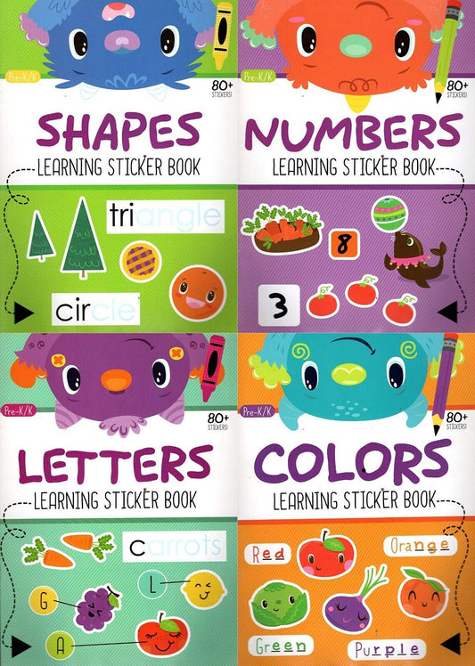 Colors, Letters, Numbers, Shapes - Learning Sticker Book - Educational Workbooks