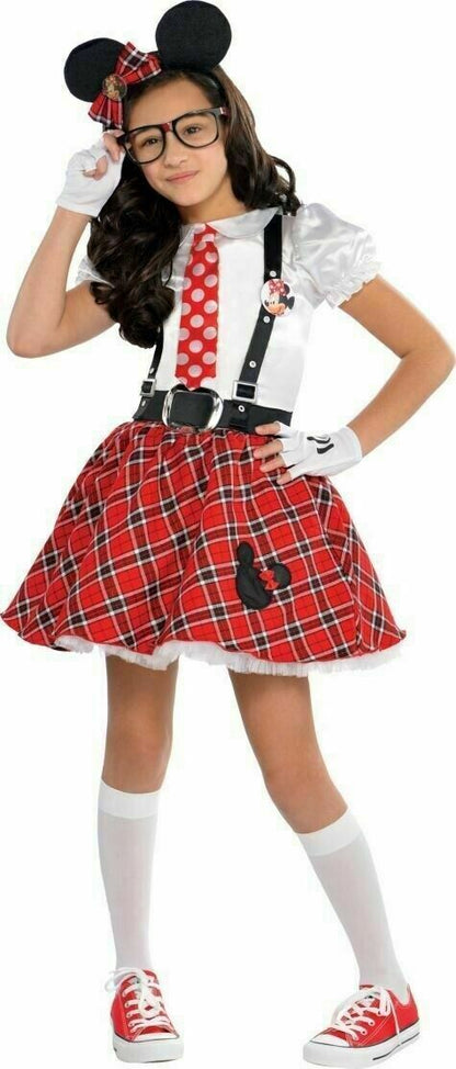 Disney MINNIE MOUSE NERD Medium Costume Dress Glasses Gloves Headband Pin