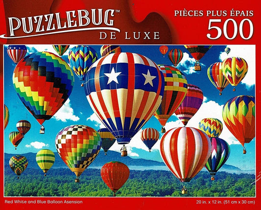 Red White and Blue Balloon Ascension - 500 Pieces Deluxe Jigsaw Puzzle