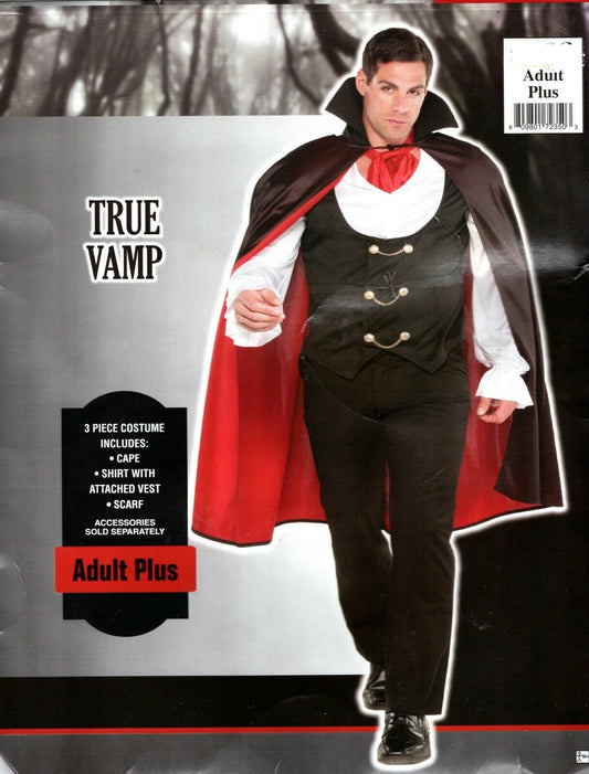 Vampire Costume True Vamp Black Halloween Party Size Adult Plus Men