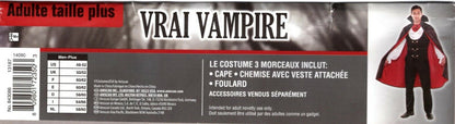 Vampire Costume True Vamp Black Halloween Party Size Adult Plus Men