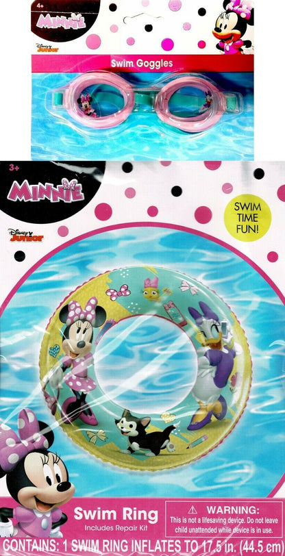 Disney Minnie - Swim Ring Inflates to 17.5 in (44.5) & Minnie Swim Goggles Set
