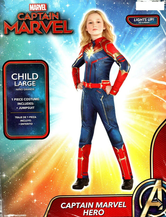 Girls Captain Marvel Superhero Costume Halloween Lights Up Child- Large