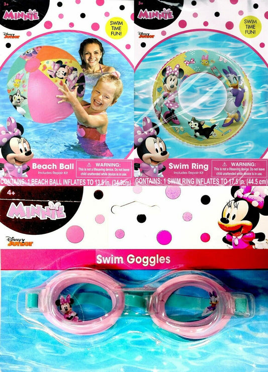 Disney Minnie - Swim Ring, Minnie Swim Goggles & Beach Ball (Set of 3 Pack)