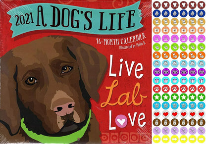 2021 16 Month Wall Calendar - A Dogs Life - with 100 Reminder Stickers