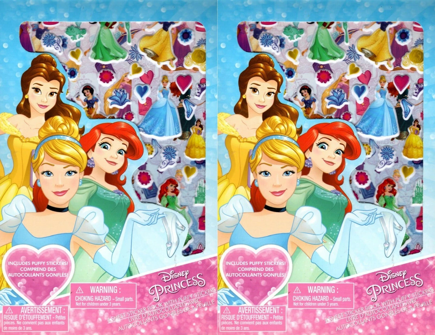 Disney Princess - Includes Puffy Stickers 4 Sheet Sticker Book (Set of 2)