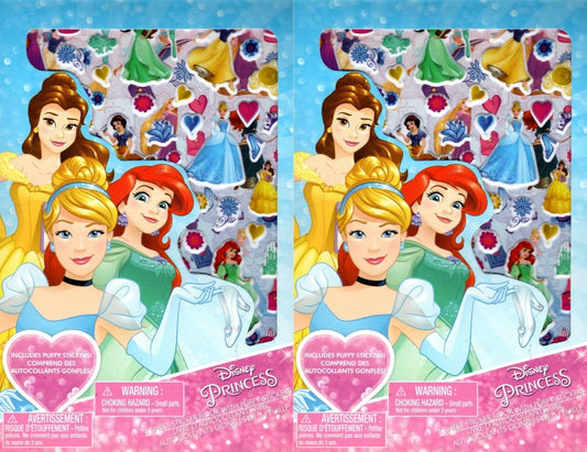 Disney Princess - Includes Puffy Stickers 4 Sheet Sticker Book (Set of 2)
