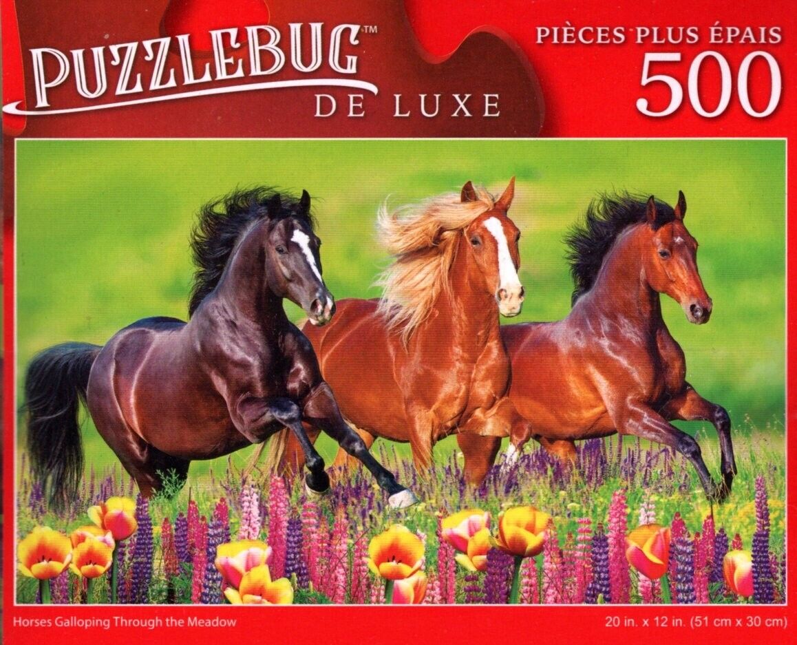 Horses Galloping Through The Meadow - 500 Pieces Deluxe Jigsaw Puzzle