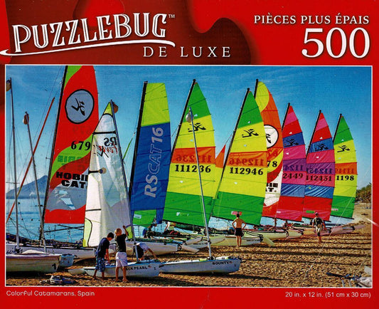 Colorful Catamarans, Spain - 500 Pieces Deluxe Jigsaw Puzzle