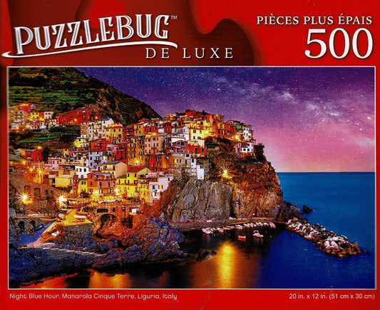 Night Blue Hour, Manarola Cinque Terre, Liguria - 500 Deluxe Jigsaw Puzzle