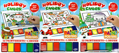 Magic Paint Posters - Christmas Holiday Cheer - 12 Paint Sheets + 1 Paintbrush