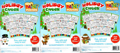 Magic Paint Posters - Christmas Holiday Cheer - 12 Paint Sheets + 1 Paintbrush