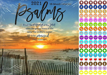 2021 16 Month Wall Calendar - Psalms - with 100 Reminder Stickers