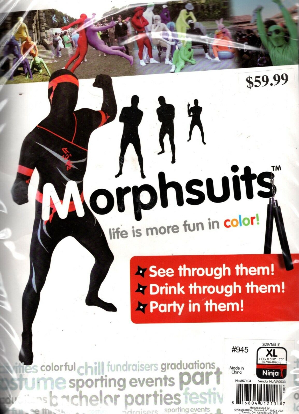 Morphsuits Men's Premium US New, Ninja Halloween Costume XLarge